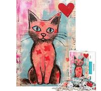 Puzzle da 1000 pezzi per adulti gatto rosa con cuore ideale per San Valentino giochi per tutta la famiglia sfida per l'intelligenza giocattolo che crea dipendenza ottimo per divertirsi in famiglia