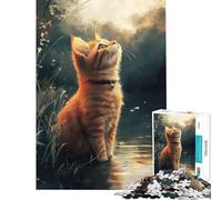 Puzzle da 1000 pezzi per adulti gatto rosso che guarda in alto vicino all'acqua ideale per compleanni e Natale Gioco educativo impegnativo per ragazzi dai 14 anni in su (38x52cm)