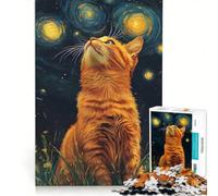 Puzzle da 1000 pezzi per adulti: Gatto rosso che osserva una notte stellata, gioco divertente, allena la mente e la manualità, ideale come regalo per tutta la famiglia 50x75cm