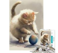 Puzzle da 1000 pezzi per adulti gatto rosso che salta sulla palla gioco pratico per adulti decorazione per la casa ideale come regalo (dimensioni 38x52cm)