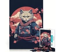 Puzzle da 1000 pezzi per adulti,gatto samurai,arte giapponese,taglio preciso,gioco rompicapo cognitivo,gioco rilassante,regalo di Natale (38x26cm)