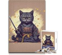 Puzzle da 1000 pezzi per adulti Gatto Samurai Giappone Regali per donne per gioco educativo Regali di Babbo Natale segreto (dimensioni 38x26cm)
