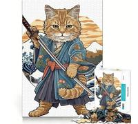 Puzzle da 1000 pezzi per adulti,gatto samurai guerriero,Giappone,gioco di abilità mentale,gioco di pace,regalo di Natale (38x52cm)