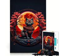 Puzzle da 1000 pezzi per adulti,gatto samurai,luna rossa,taglio preciso,divertente rompicapo,regalo per il tempo libero,decorazione natalizia (38x52cm)