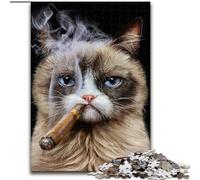 Puzzle da 1000 pezzi per adulti Gatto scontento con sigaro Puzzle difficili per adulti dimensioni 50x75cm Divertimento per la serata di gioco in famiglia, opera d'arte decorativa fai da te