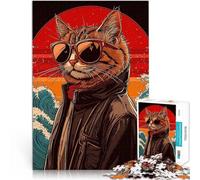 Puzzle da 1000 pezzi per adulti Gatto simpatico con occhiali da sole Giochi divertenti Attività divertenti a casa, regali di compleanno, regali di viaggio, 75x50cm