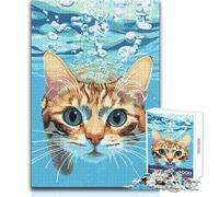 Puzzle da 1000 pezzi per adulti Gatto sott'acqua Arte digitale Goditi un dolce relax e svago Vestibilità stabile Taglio preciso Dimensioni del giocattolo 38x26cm