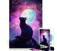 Puzzle da 1000 pezzi per adulti,gatto sotto il cielo illuminato dalla luna,taglio preciso,gioco creativo,giocattolo rilassante,regalo di Natale tranquillo (50x75cm)