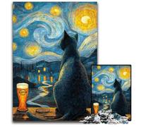 Puzzle da 1000 pezzi per adulti "Gatto sotto il cielo notturno", puzzle in legno dal design intricato per adolescenti, decorazioni fai da te e divertimento che stimola il cervello, 50x75cm