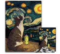 Puzzle da 1000 pezzi per adulti "Gatto sotto il cielo notturno", puzzle in legno dal design intricato per adolescenti, decorazioni fai da te e divertimento che stimola la mente, 50x75cm