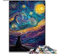 Puzzle da 1000 pezzi per adulti Gatto sotto il cielo stellato, giochi educativi per la decorazione della casa, ideale come regalo per tutta la famiglia dimensioni 50x75cm
