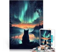 Puzzle da 1000 pezzi per adulti Gatto sotto l'aurora boreale giocattoli educativi per l'apprendimento offerte come regali per tutta la famiglia 38x26cm
