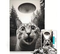 Puzzle da 1000 pezzi per adulti: Gatto spaventato da un UFO, Gioco impossibile, Per passare il tempo durante le vacanze, Regalo di compleanno, Regalo di viaggio 38x26cm