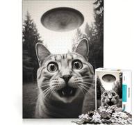 Puzzle da 1000 pezzi per adulti: Gatto spaventato da un UFO, gioco rompicapo, taglio di precisione, collezione d'artista, belle arti 50x75cm