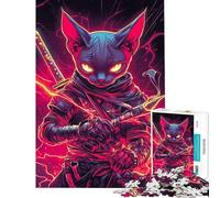 Puzzle da 1000 pezzi per adulti gatto Sphynx Ninja con Katana samurai giapponese animale puzzle per adulti gioco rilassante decorazione perfetta regalo di compleanno (38x26cm)