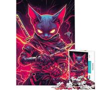 Puzzle da 1000 pezzi per adulti gatto Sphynx ninja con katana samurai giapponese puzzle di animali per adulti gioco di logica e analisi compleanno e Natale