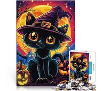 Puzzle da 1000 pezzi per adulti Gatto strega di Halloween Allena il tuo cervello e le tue mani Collezione di artisti, Belle arti 52x38cm