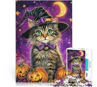 Puzzle da 1000 pezzi per adulti Gatto strega di Halloween Giochi educativi Decorazione della casa Gioco educativo per compleanno e Natale 38x26cm