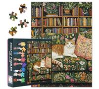 Puzzle da 1000 pezzi per adulti, gatto su divano, libreria, puzzle artistico sfidante, gioco di società, puzzle rilassante, con poster di riferimento, decorazione da parete, 50,5 x 70,5 cm