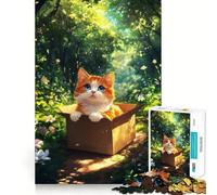 Puzzle da 1000 pezzi per adulti,gatto su una scatola nella foresta,disegno di precisione,gioco di abilità mentale,gioco di tranquillità,decorazione natalizia (50x75cm)