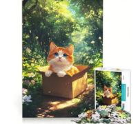 Puzzle da 1000 pezzi per adulti: Gatto su una scatola nella foresta, gioco impossibile, per divertimento in famiglia, compleanno e Natale 50x75cm