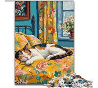 Puzzle da 1000 pezzi per adulti, "Gatto sul letto", puzzle impegnativi, decorazione artistica, giocattolo di intelligenza per giochi al chiuso in famiglia (dimensioni 50x75cm)