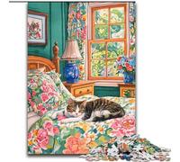 Puzzle da 1000 pezzi per adulti, "Gatto sul letto", puzzle per adulti che sviluppa la coordinazione occhio-mano, perfetto come regalo di compleanno (dimensioni 26x38cm)
