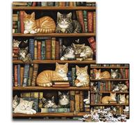 Puzzle da 1000 pezzi per adulti "Gatto sulla libreria" in cartone, regalo fai da te, adatto per la decorazione di casa, soggiorno, ufficio, 26x38cm