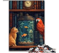 Puzzle da 1000 pezzi per adulti "Gatto sulla libreria" Puzzle da 1000 pezzi per adulti,rompicapo impegnativo per adolescenti,divertimento per famiglie,regalo fai da te per la casa (dimensioni 26x38cm)