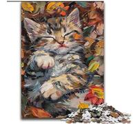 Puzzle da 1000 pezzi per adulti "Gatto tra le foglie cadute" in cartone, ideale per il divertimento in famiglia - regalo perfetto per feste e compleanni, 1000 pezzi(26x38cm)