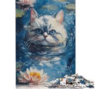 Puzzle da 1000 pezzi per adulti, Gatto tra le ninfee, Puzzle da 1000 pezzi per adulti, Gioco difficile e impegnativo, 1000 pezzi (38x26 cm)
