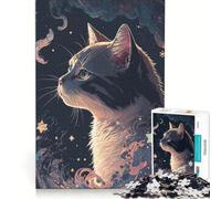 Puzzle da 1000 pezzi per adulti "Gatto tra le stelle", decorazione da parete, disegno da assemblare, regalo per amici e familiari 38x52cm