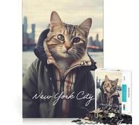 Puzzle da 1000 pezzi per adulti,gatto turista,New York City,decorazione pulita e adatta,gioco per esercizi mentali,momento di relax,divertimento per il compleanno (38x52cm)