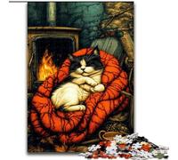 Puzzle da 1000 pezzi per adulti Gatto vicino al camino Puzzle Serata di giochi in famiglia Esperienza visiva stimolante e gratificante dimensioni 50x75cm