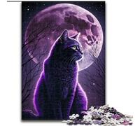 Puzzle da 1000 pezzi per adulti "Gatto viola e luna" in legno, regalo perfetto per bambini dai 14 anni in su, 50x75cm, stimolante e divertente, attività per famiglie