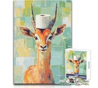 Puzzle da 1000 pezzi per adulti Gazzella con cappello di carta igienica Rompicapo Giochi per famiglie Ma giocattolo educativo divertente e umoristico Dimensioni 38x26cm