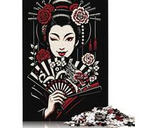 Puzzle da 1000 pezzi per adulti Geisha ammiccante con ventaglio di drago Puzzle per bambini Puzzle in legno Giocattoli per l'intrattenimento della famiglia 1000 pezzi (75x50 cm)
