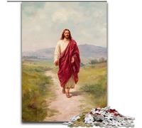 Puzzle da 1000 pezzi per adulti "Gesù che cammina sulla strada", perfetto per il divertimento in famiglia a Natale, Ringraziamento, compleanni e Pasqua, 50x75cm