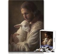 Puzzle da 1000 pezzi per adulti Gesù Cristo che tiene in braccio un agnello Goditi momenti di pace e tranquillità Giocattolo artigianale da taglio ad alta precisione Dimensioni: 38x52cm