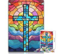 Puzzle da 1000 pezzi per adulti, Gesù Cristo, croce in vetro, ideale per momenti di svago e tranquillità, giocattolo di precisione con fustellatura di alta qualità, dimensioni 50x75cm