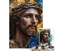 Puzzle da 1000 pezzi per adulti Gesù Cristo effetto vetrata giocattolo antistress ideale per rilassarsi a casa per ammazzare il tempo e stimolare la mente (dimensioni 38x52cm)