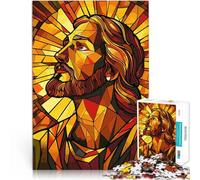 Puzzle da 1000 pezzi per adulti Gesù in vetro colorato Antistress Vacanza in patria Uccidere il tempo Lista dei desideri con Babbo Natale 38x26cm