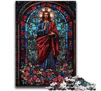 Puzzle da 1000 pezzi per adulti, Gesù in vetro colorato, gioco per famiglie, antistress, sfida difficile, rafforza l'amore tra coppie, 50x75cm