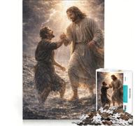 Puzzle da 1000 pezzi per adulti: Gesù salva Pietro gioco rilassante assemblaggio di figure lista dei desideri con Babbo Natale 50x75cm