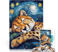 Puzzle da 1000 pezzi per adulti Ghepardo che dorme sotto una notte stellata Giochi educativi Collezione di artisti, Belle arti 38x26cm