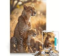 Puzzle da 1000 pezzi per adulti: Ghepardo e il suo cucciolo, gioco impossibile, per divertimento in famiglia, compleanno e Natale 38x52cm