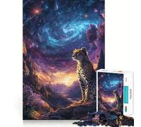 Puzzle da 1000 pezzi per adulti ghepardo sotto un cielo cosmico,gioco di abilità mentale,preciso e divertente,ideale per momenti di relax e come regalo di Natale (38x52cm)