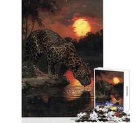 Puzzle da 1000 pezzi per adulti Giaguaro al tramonto Decorazione per la casa Giocattoli Regali per donne Uomini Gioco impossibile con poster abbinato e foglio di quiz Dimensioni 38x26cm