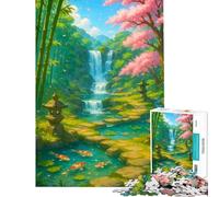 Puzzle da 1000 pezzi per adulti giardino giapponese con cascata e carpe koi gioco rilassante educativo sfida regalo di Babbo Natale segreto analisi e logica (dimensioni 38x26cm)