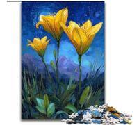 Puzzle da 1000 pezzi per adulti, gigli gialli nel cielo notturno, aiuta il cervello a esercitare i giocattoli avvincenti per coltivare la pazienza, decorazione perfetta dimensioni 26x38cm